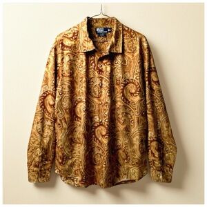 Polo Ralph Lauren Custom Fit Paisley Shirt XL | Gold Baroque Print